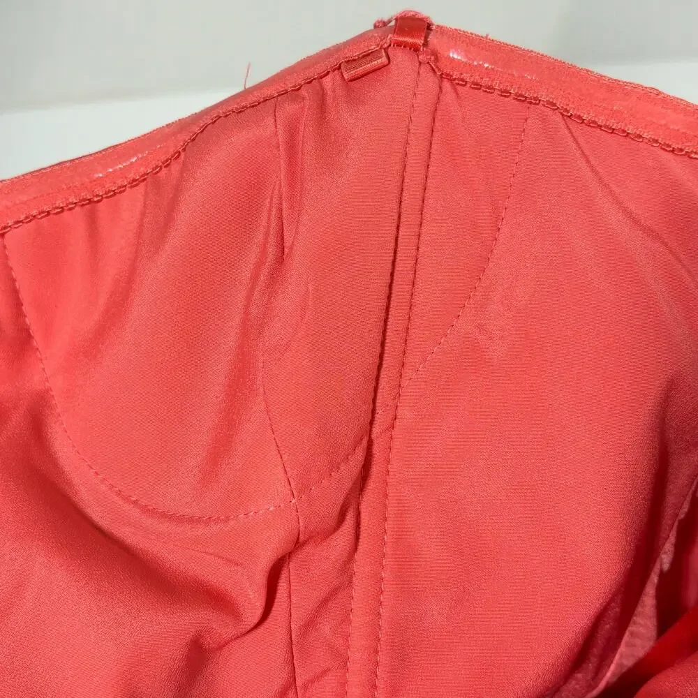BCBG MaxAzria Ila Strapless Coral Satin Evening Dress Draped 0